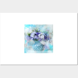 shabby chic french country blue purple iris flower Posters and Art